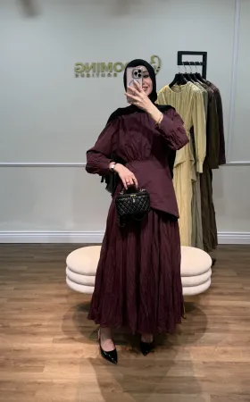 Burgundy Dress with Detachable Wrap Belt