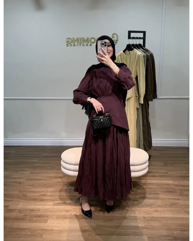 Burgundy Dress with Detachable Wrap Belt