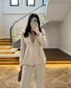 Beige Fitted Blazer and Pants Set