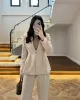 Beige Fitted Blazer and Pants Set