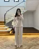 Beige Fitted Blazer and Pants Set