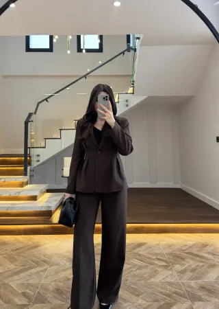 Brown Fitted Blazer and Pants Set
