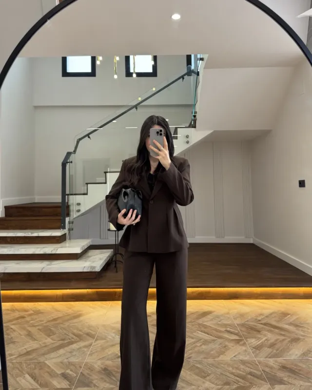 Brown Fitted Blazer and Pants Set
