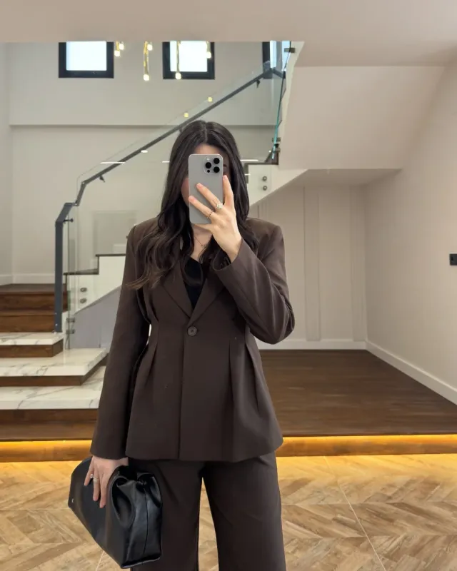 Brown Fitted Blazer and Pants Set