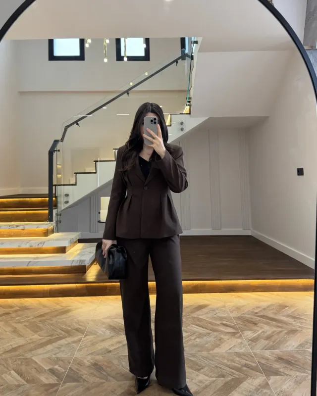 Brown Fitted Blazer and Pants Set