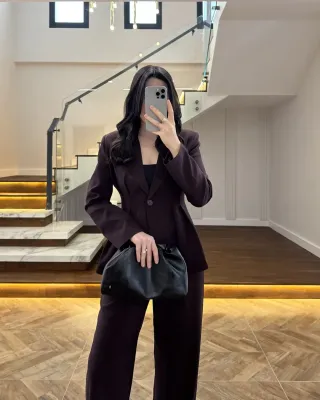 Dark Purple Fitted Blazer and Pants Set