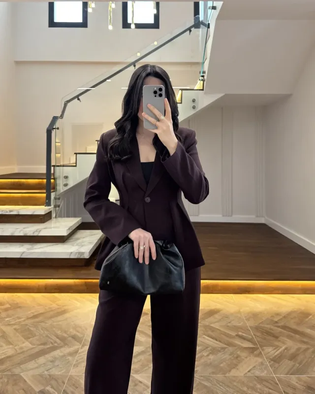Dark Purple Fitted Blazer and Pants Set