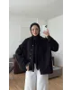 قميص اوفر سايز باكمام وقبة دانتيل - الأسود