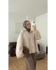 قميص اوفر سايز باكمام وقبة دانتيل - بيج