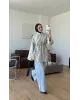 قميص مخطط مع حزام رفيع - بيج فاتح