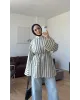 قميص مخطط مع حزام رفيع - بيج فاتح