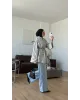 قميص مخطط مع حزام رفيع - بيج فاتح