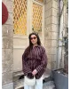 قميص مخطط مع حزام رفيع - خمري