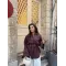 قميص مخطط مع حزام رفيع - خمري