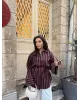 قميص مخطط مع حزام رفيع - خمري