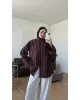 قميص مخطط مع حزام رفيع - خمري