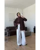 قميص مخطط مع حزام رفيع - خمري
