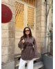 قميص مخطط مع حزام رفيع - بني