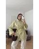 قميص مخطط مع حزام رفيع - أصفر