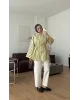 قميص مخطط مع حزام رفيع - أصفر
