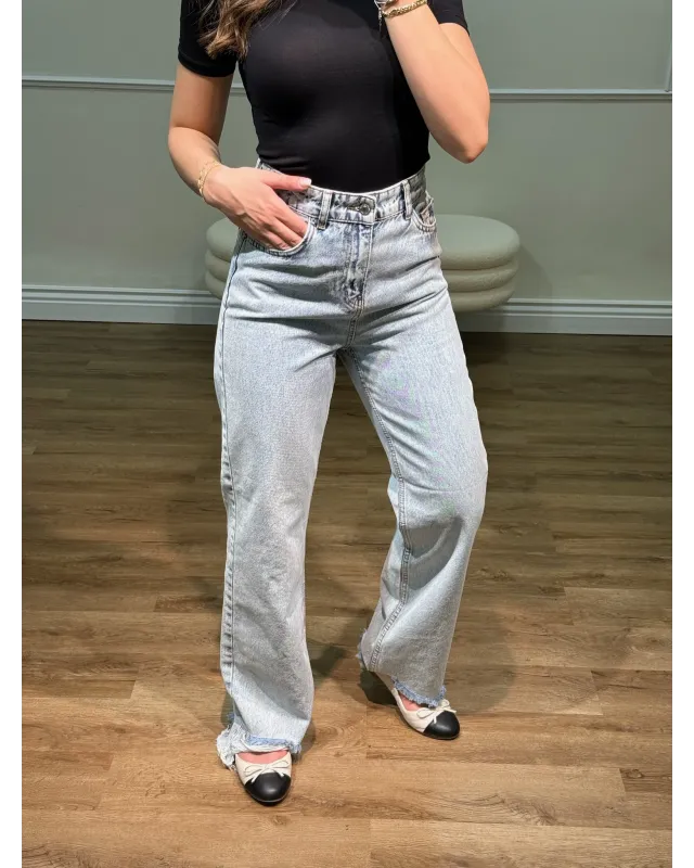 Light Wash Distressed Straight-Leg Jeans