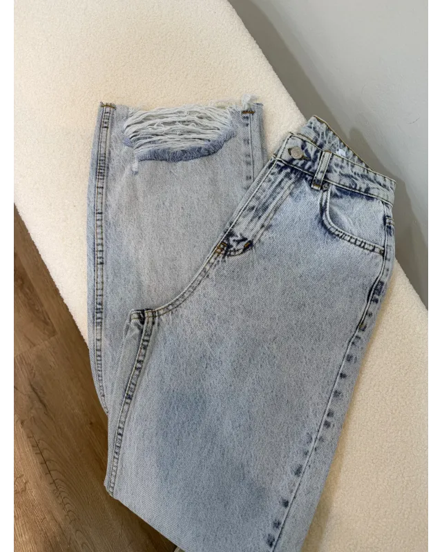 Light Wash Distressed Straight-Leg Jeans