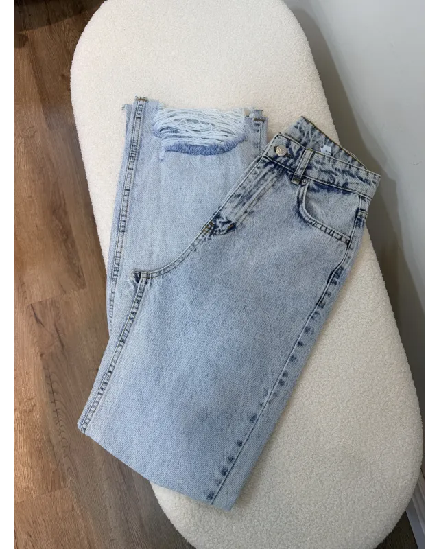 Light Wash Distressed Straight-Leg Jeans