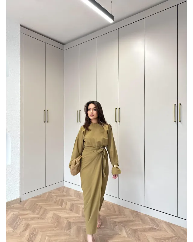 Side-Tied Skirt Set – Mustard