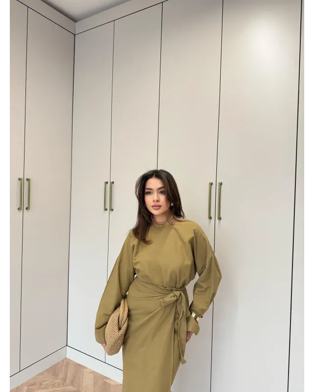 Side-Tied Skirt Set – Mustard
