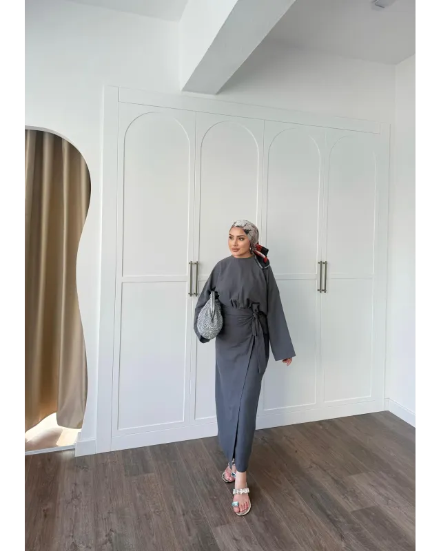 Side-Tied Skirt Set – Dark Gray