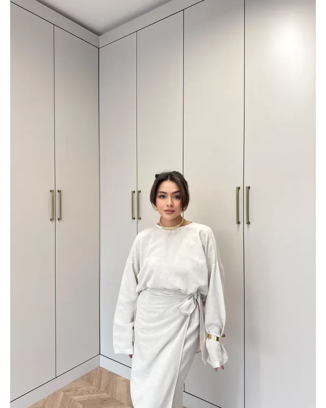 Side-Tied Skirt Set – Beige