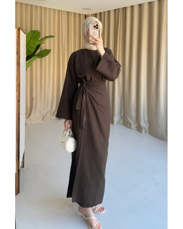 Side-Tied Skirt Set – Coffee Brown
