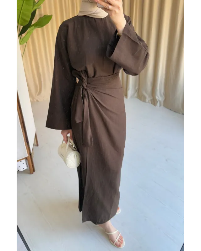 Side-Tied Skirt Set – Coffee Brown