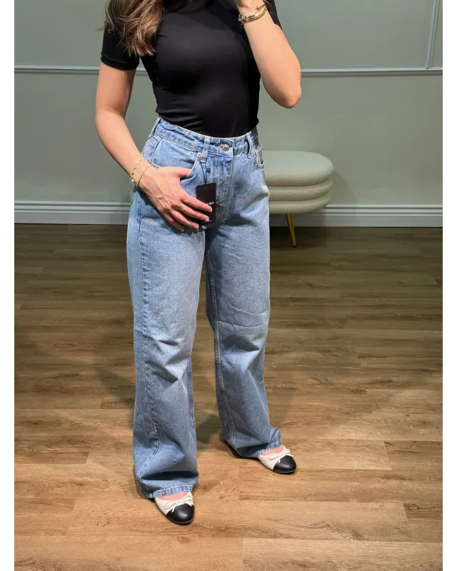 Medium Blue -Wide Fit Straight Jeans