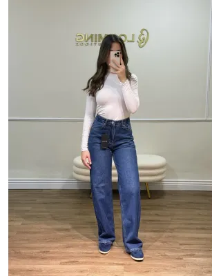 A16339-Dark Blue-Wide Fit Straight Jeans