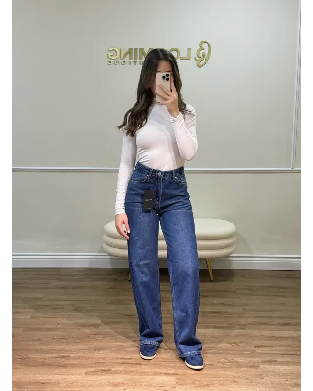 A16339-Dark Blue-Wide Fit Straight Jeans