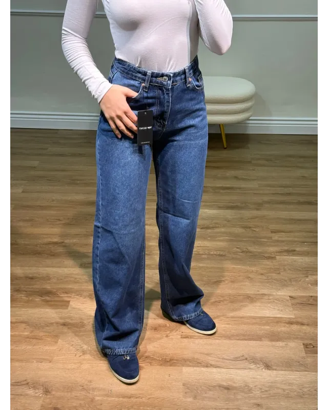A16339-Dark Blue-Wide Fit Straight Jeans