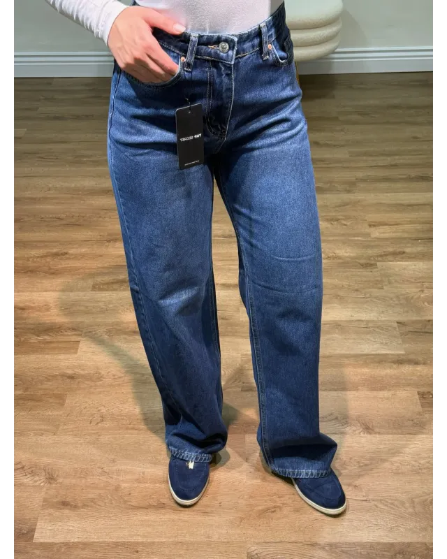 A16339-Dark Blue-Wide Fit Straight Jeans