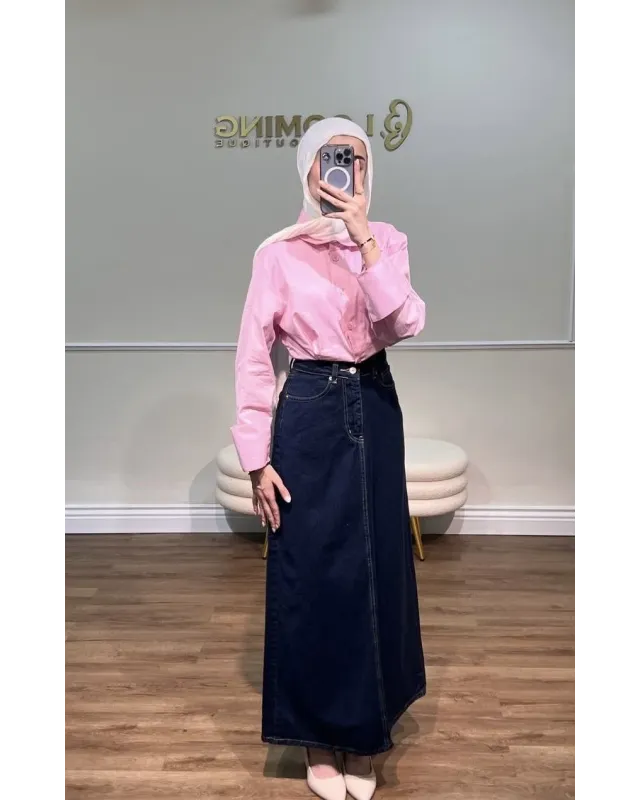 Dark Indigo Denim Maxi Skirt