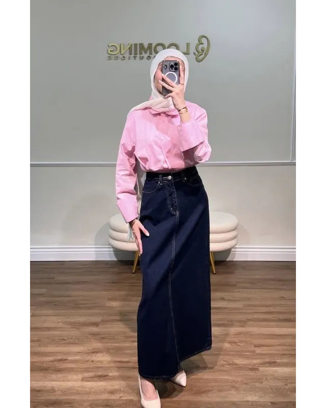 Dark Indigo Denim Maxi Skirt