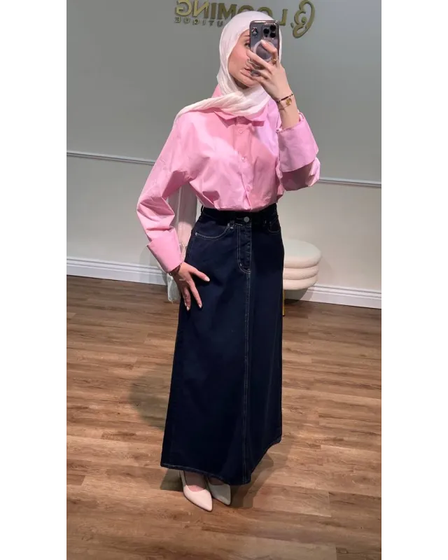 Dark Indigo Denim Maxi Skirt