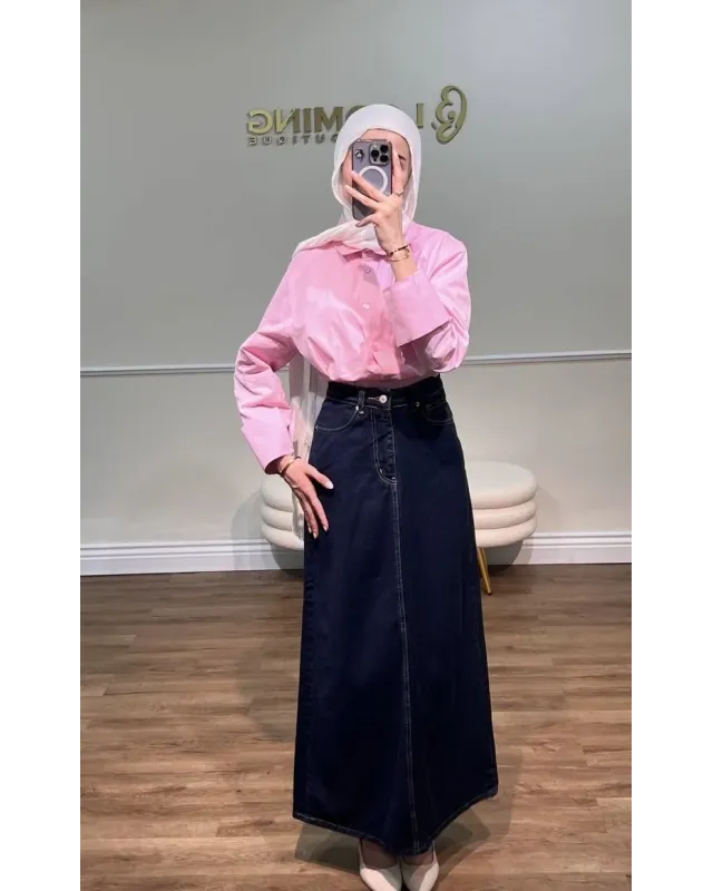 Dark Indigo Denim Maxi Skirt