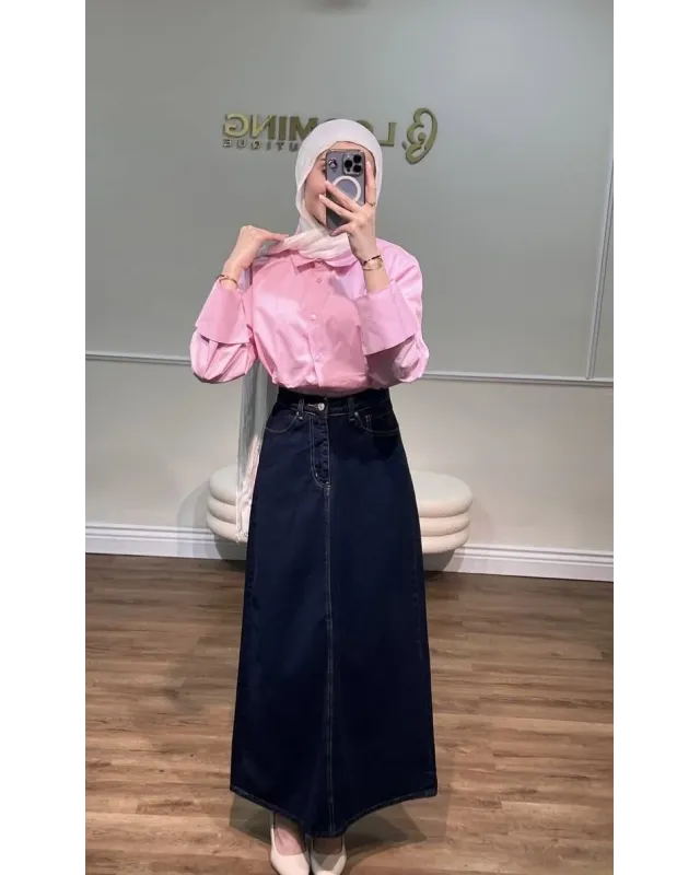 Dark Indigo Denim Maxi Skirt