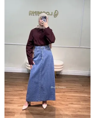 Medium Blue Denim Maxi Skirt