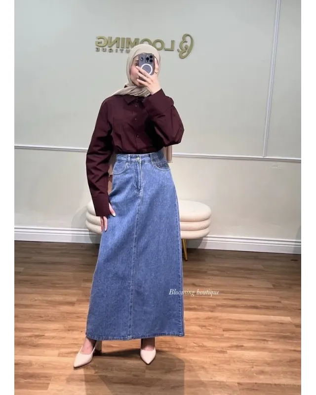 Medium Blue Denim Maxi Skirt Medium Blue Denim Maxi Skirt