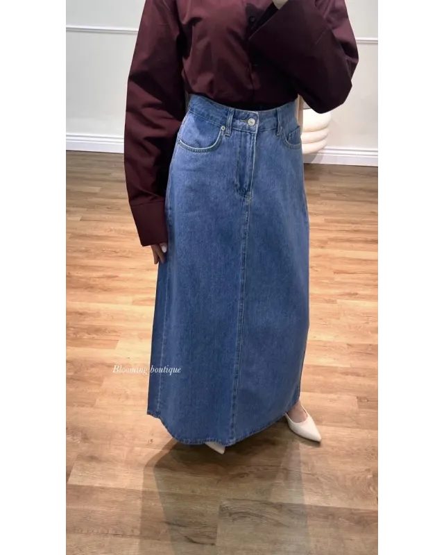 Medium Blue Denim Maxi Skirt Medium Blue Denim Maxi Skirt