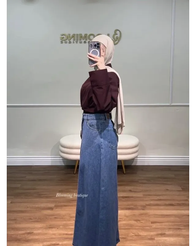 Medium Blue Denim Maxi Skirt Medium Blue Denim Maxi Skirt