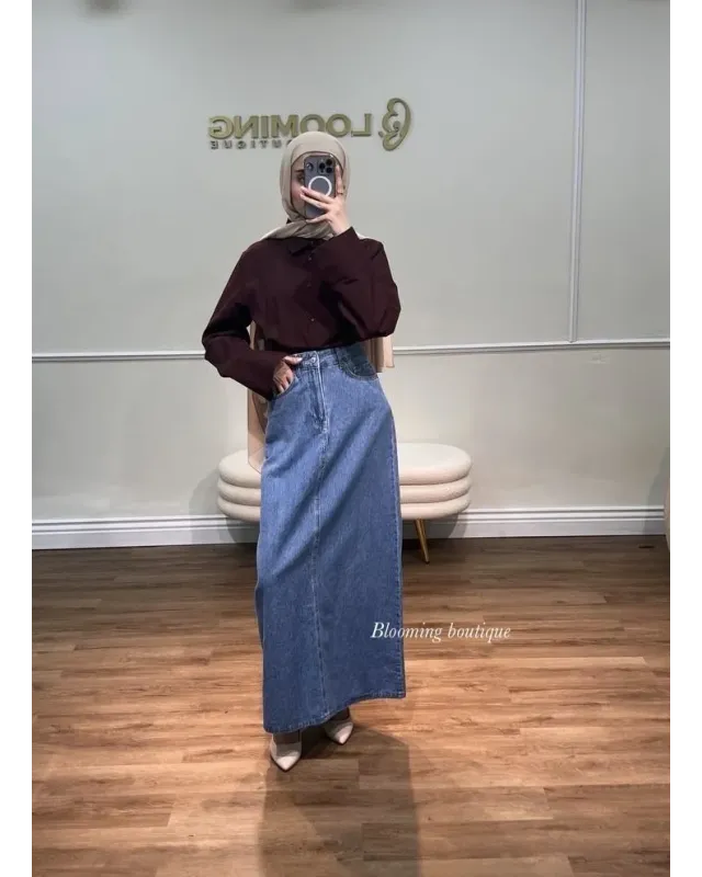 Medium Blue Denim Maxi Skirt Medium Blue Denim Maxi Skirt