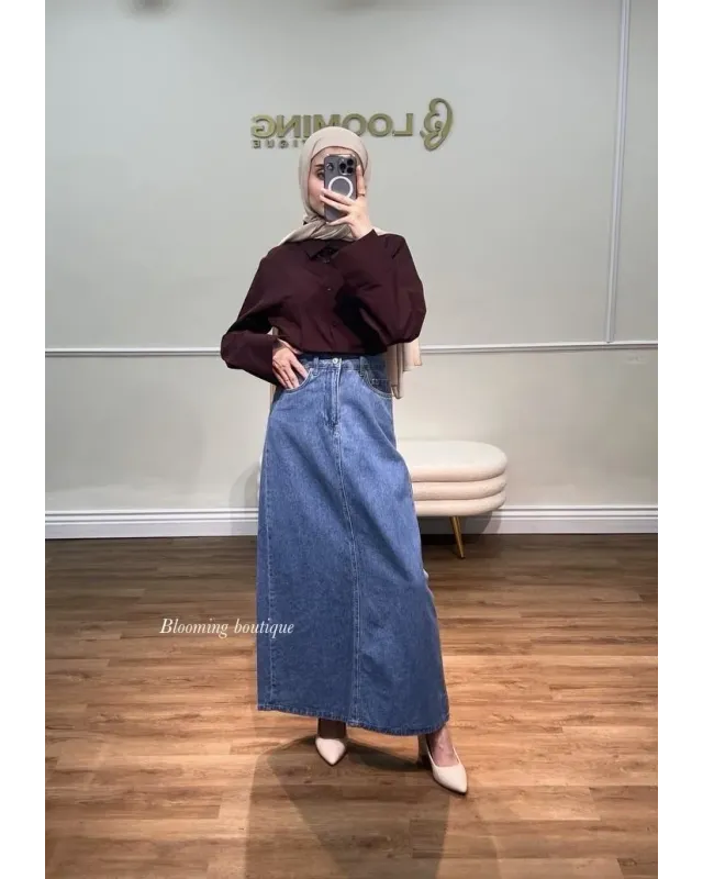 Medium Blue Denim Maxi Skirt Medium Blue Denim Maxi Skirt