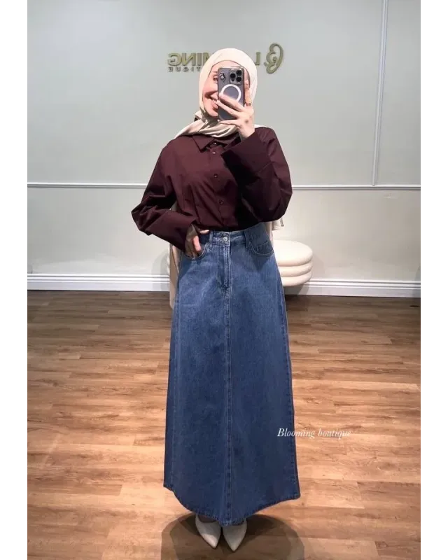 Medium Blue Denim Maxi Skirt Medium Blue Denim Maxi Skirt